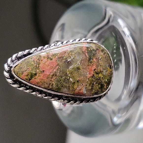 925 Sterling Silver Unakite Natural Gemstone Ring - Picture 3 of 7